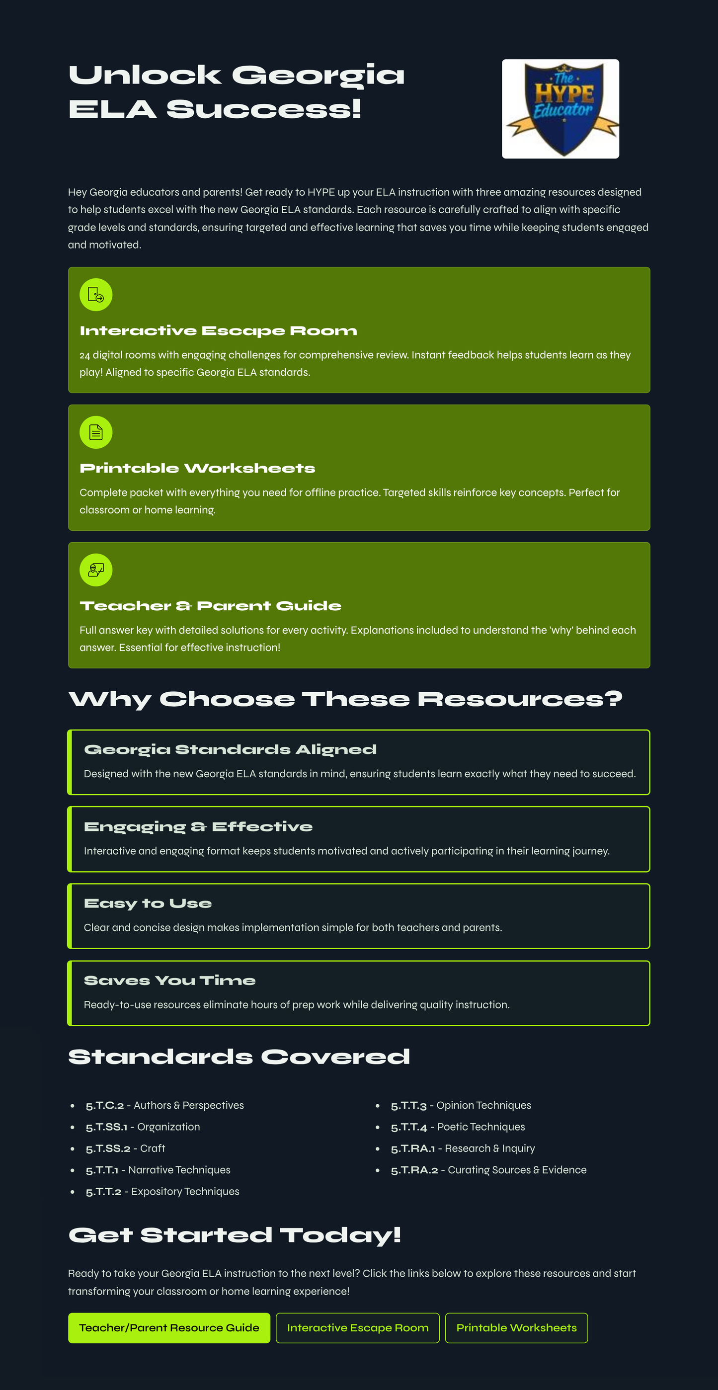 Georgia ELA Standards Mastery Toolkit -4th Grade